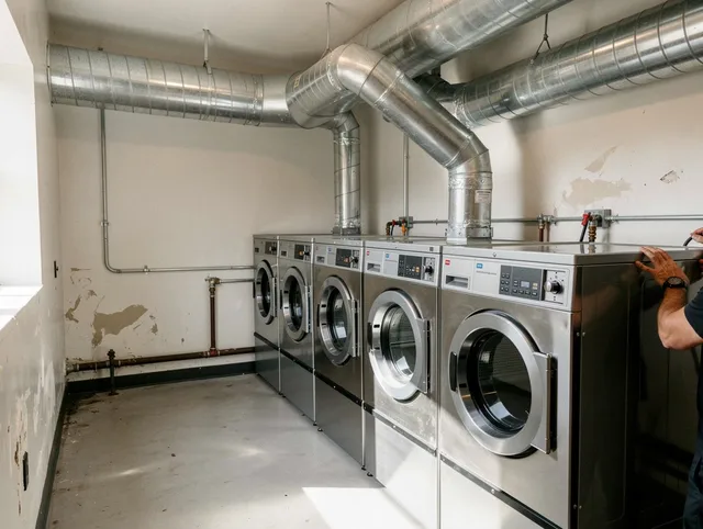 Reynoldsburg Dryer Vent Cleaning team performing large-scale commercial dryer vent cleaning in Reynoldsburg