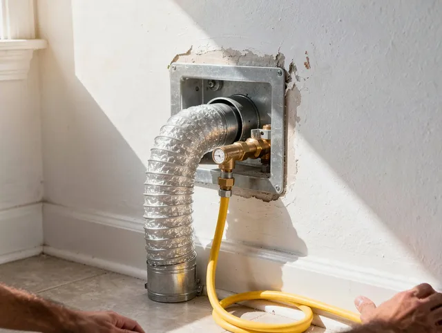 Reynoldsburg Dryer Vent Cleaning certified technician performing specialized gas dryer vent cleaning in Reynoldsburg